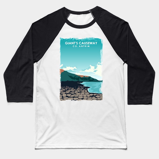 Giant's Causeway Northern Ireland Travel Poster Baseball T-Shirt by jornvanhezik